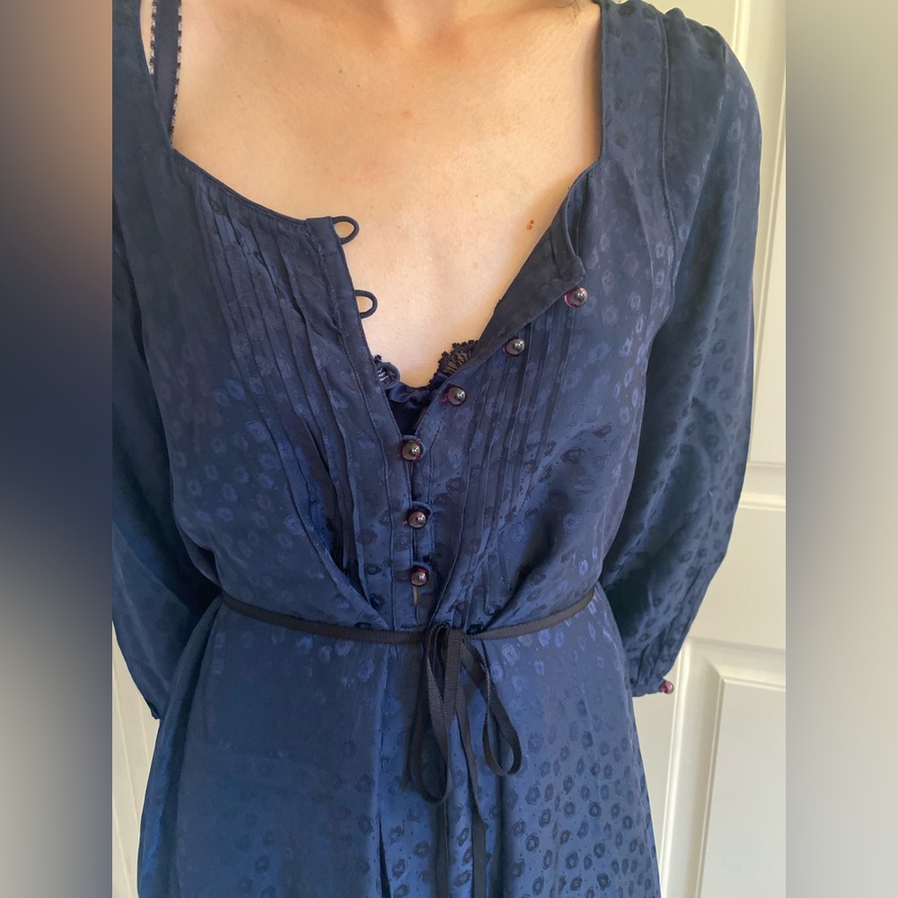 Dark blue silk vintage Marc by Marc Jacobs button up dress with drawstring tie